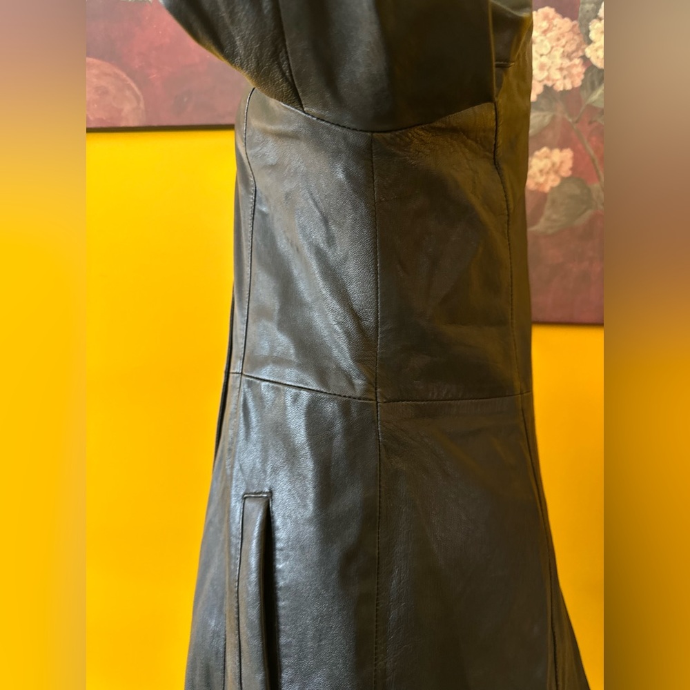 Women's Black Leather Coat - Picture 5 of 15